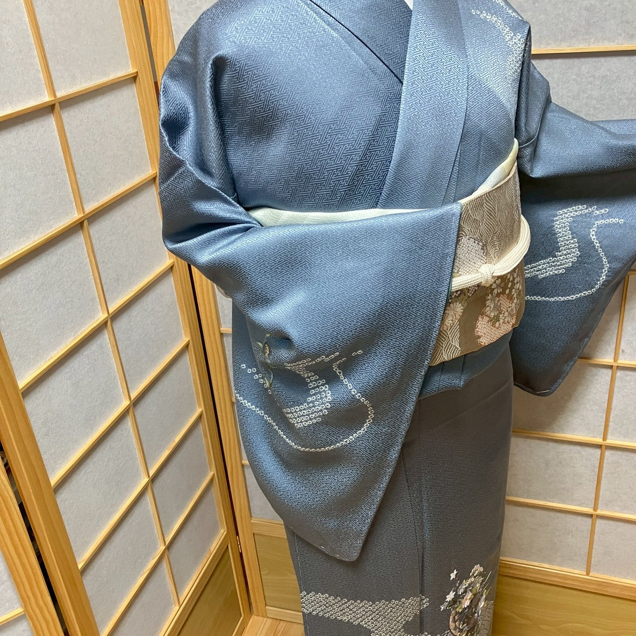 8199# Japanese Kimono Vintage Womens Silk Fabric Robe Kimono only sold Unused