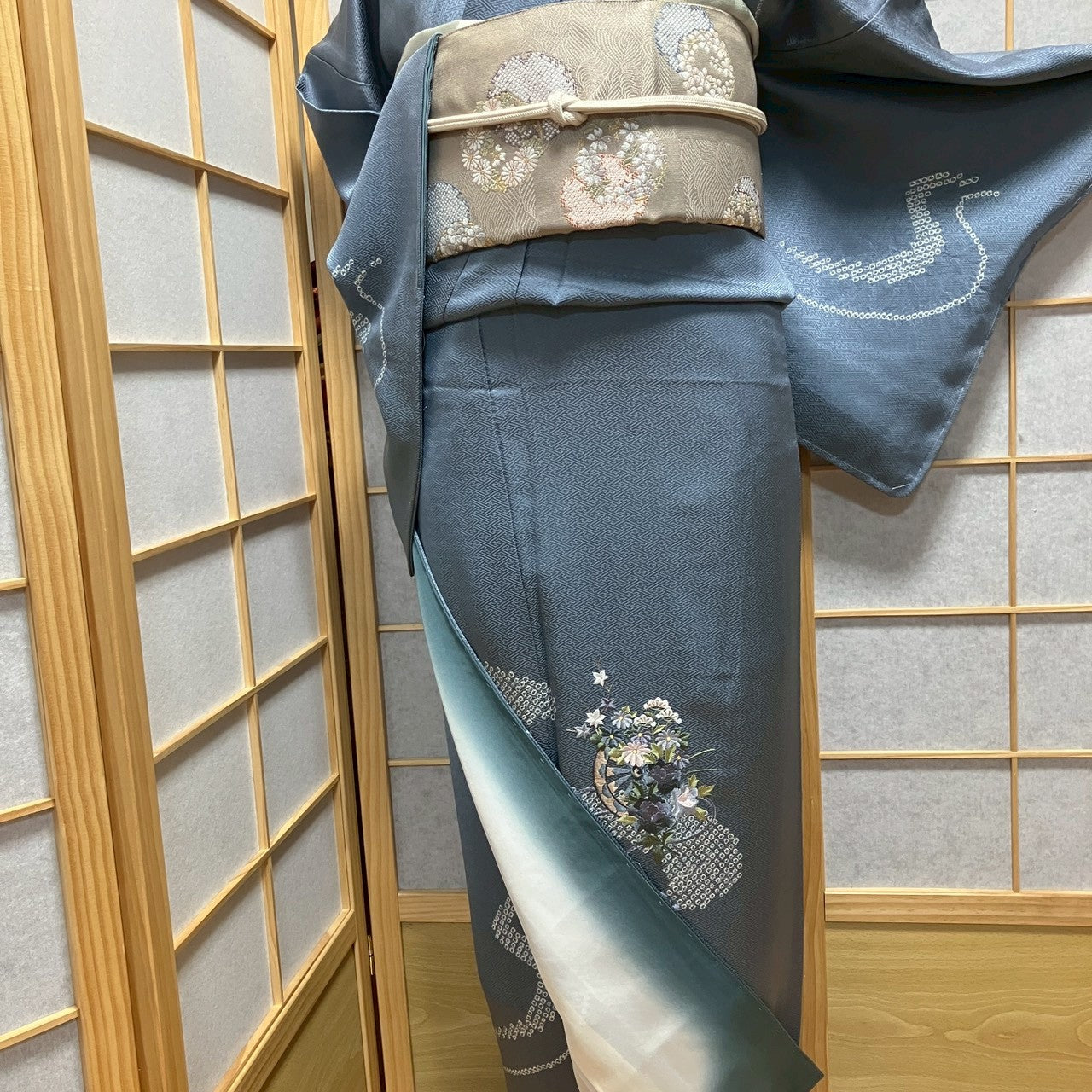 8199# Japanese Kimono Vintage Womens Silk Fabric Robe Kimono only sold Unused