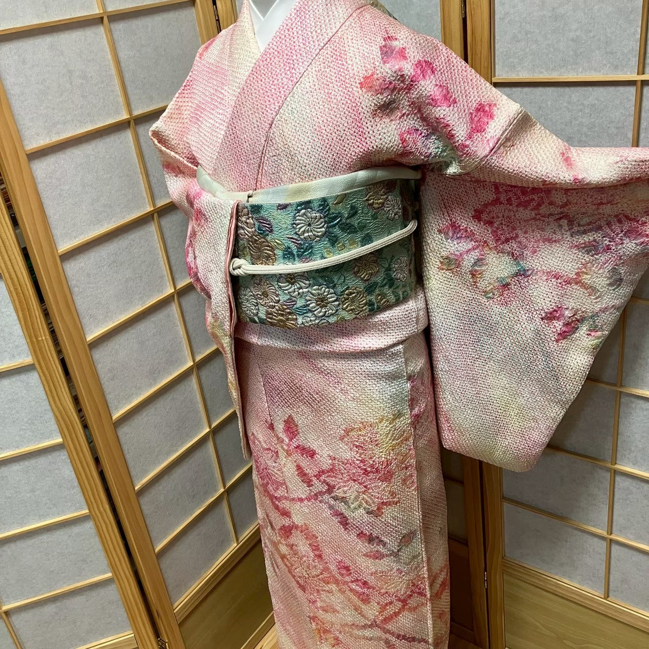 8196# Japanese Kimono Vintage Womens Silk Fabric Robe Kimono only sold Shibori