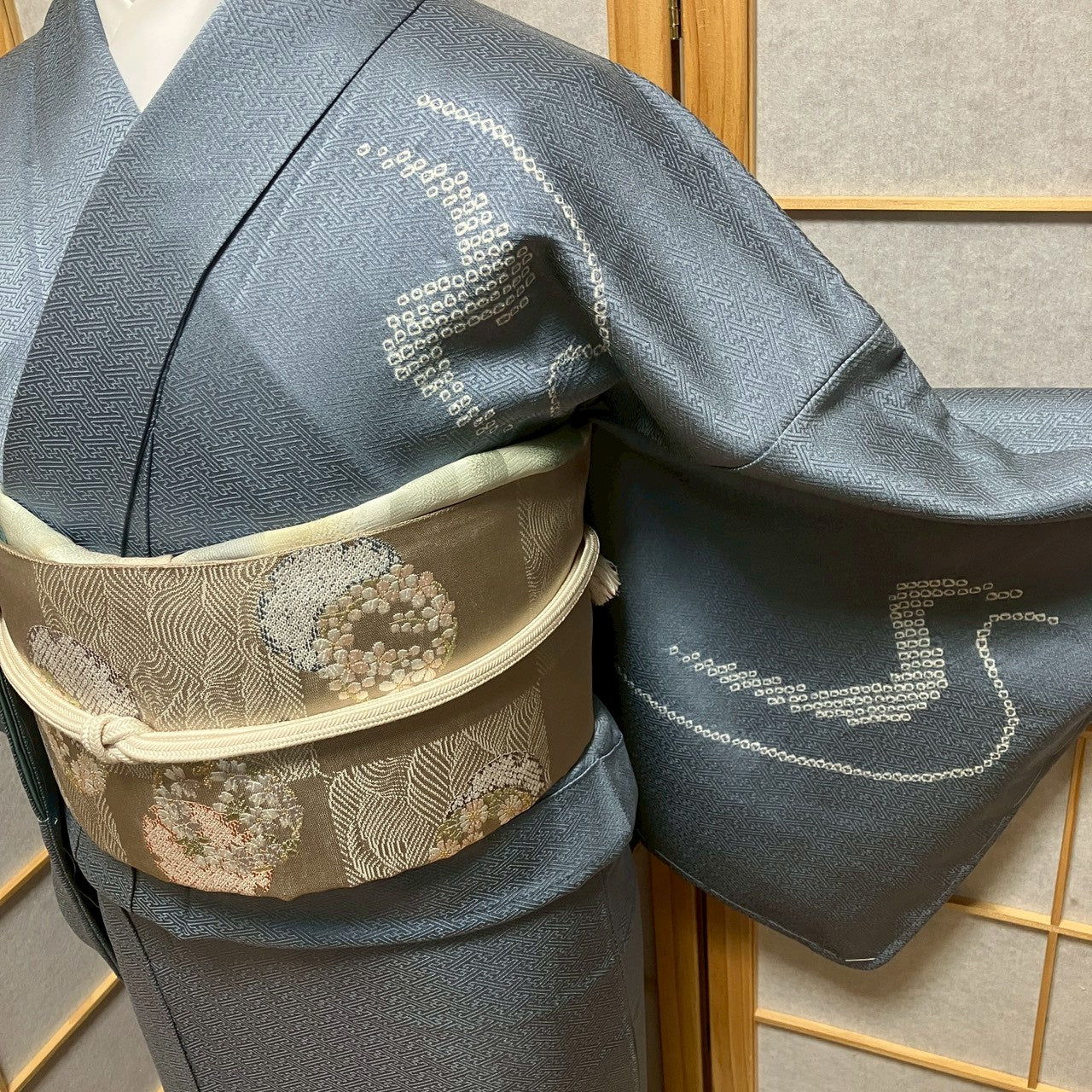 8199# Japanese Kimono Vintage Womens Silk Fabric Robe Kimono only sold Unused