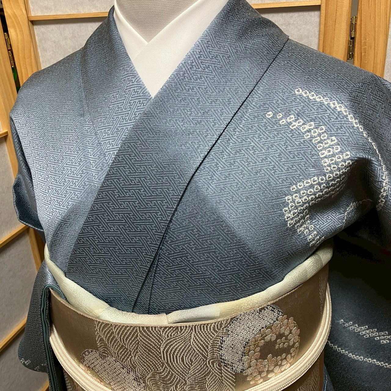 8199# Japanese Kimono Vintage Womens Silk Fabric Robe Kimono only sold Unused