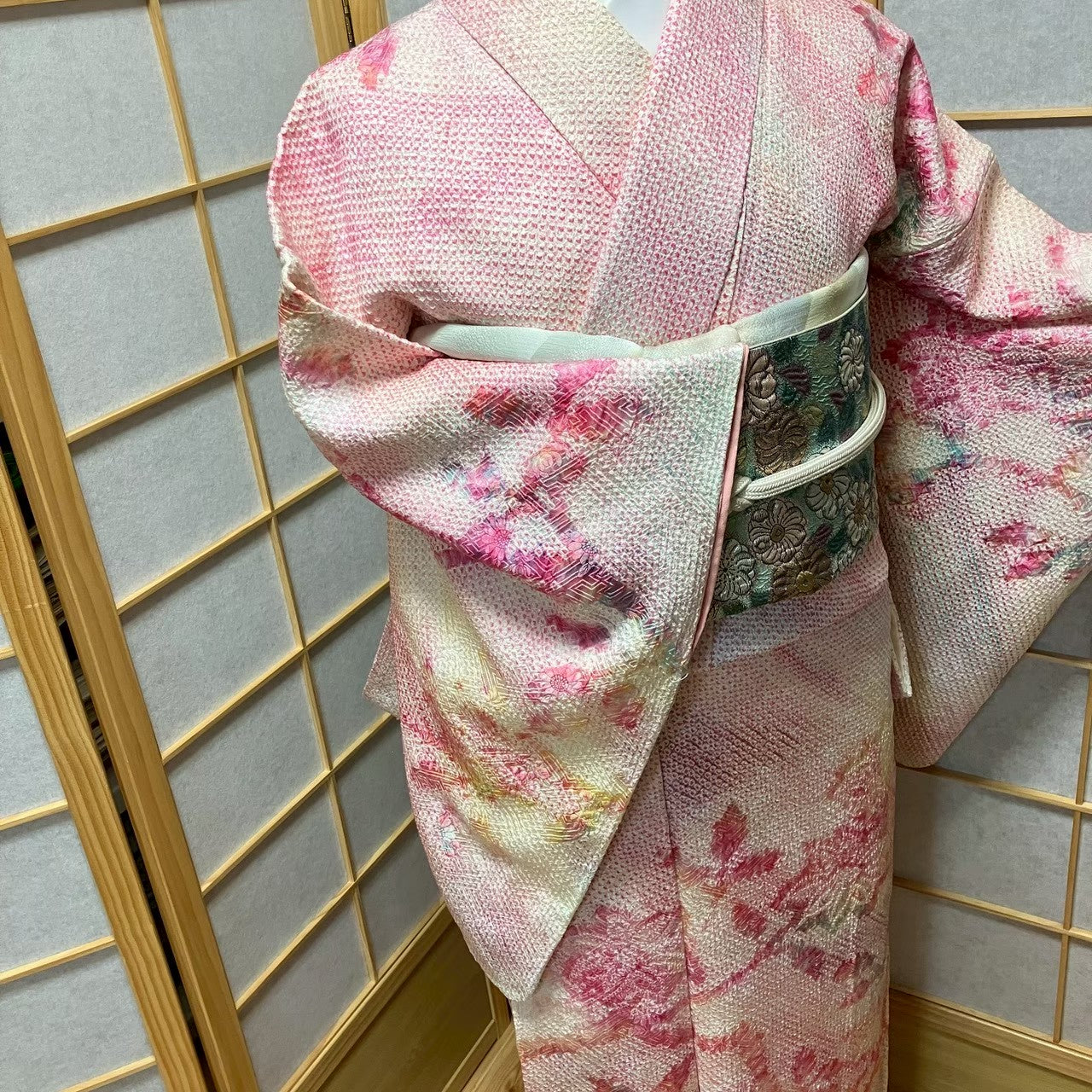 8196# Japanese Kimono Vintage Womens Silk Fabric Robe Kimono only sold Shibori