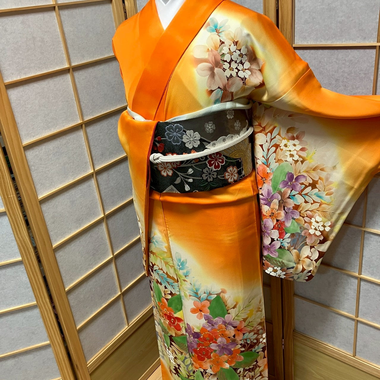 8451# Japanese Kimono Vintage Womens Silk Fabric Robe Kimono only sold