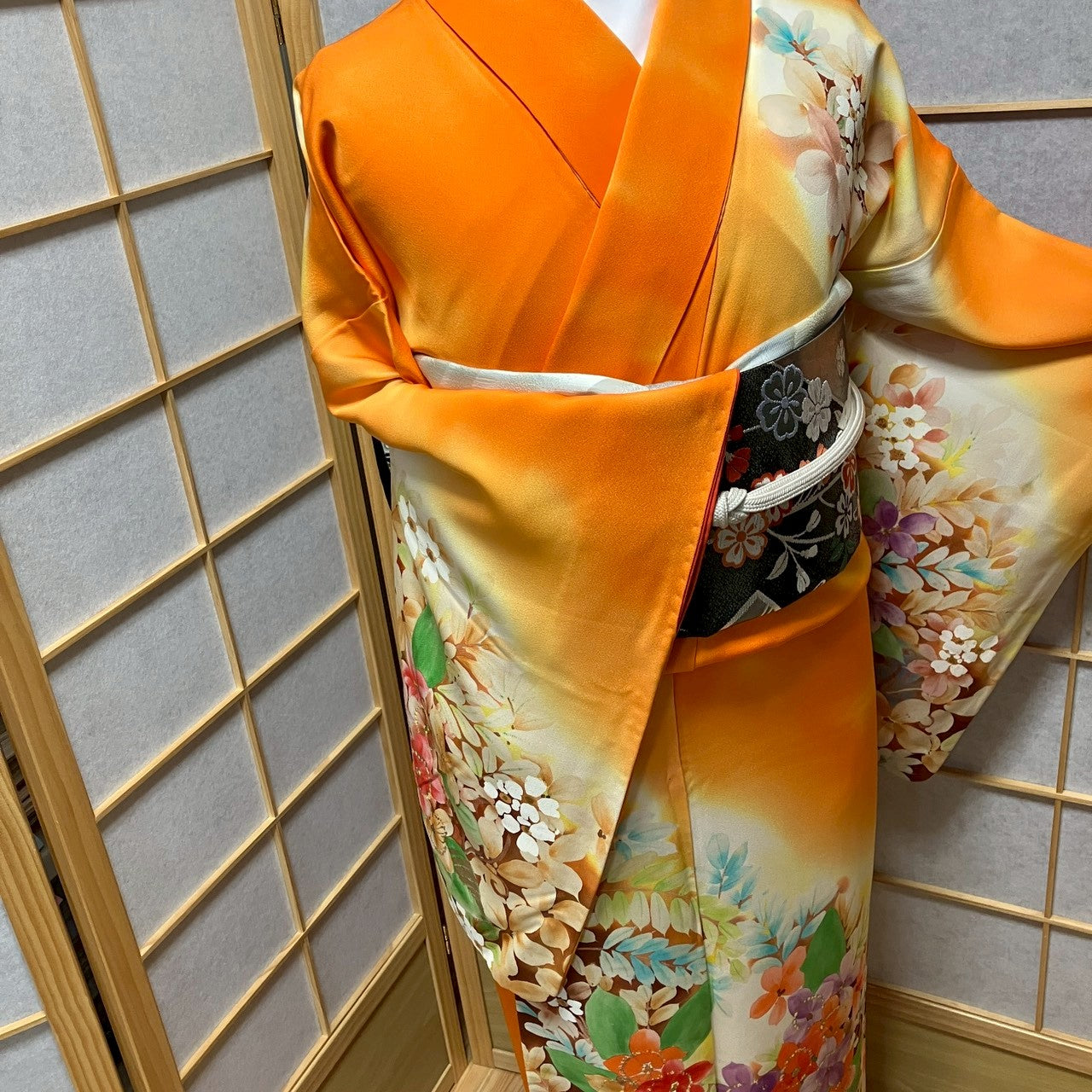 8451# Japanese Kimono Vintage Womens Silk Fabric Robe Kimono only sold