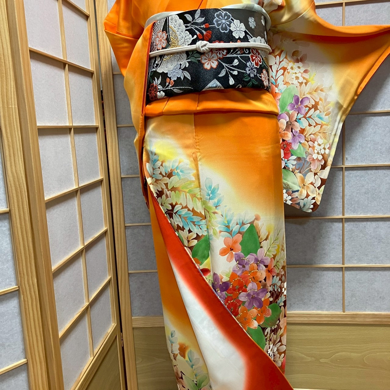 8451# Japanese Kimono Vintage Womens Silk Fabric Robe Kimono only sold