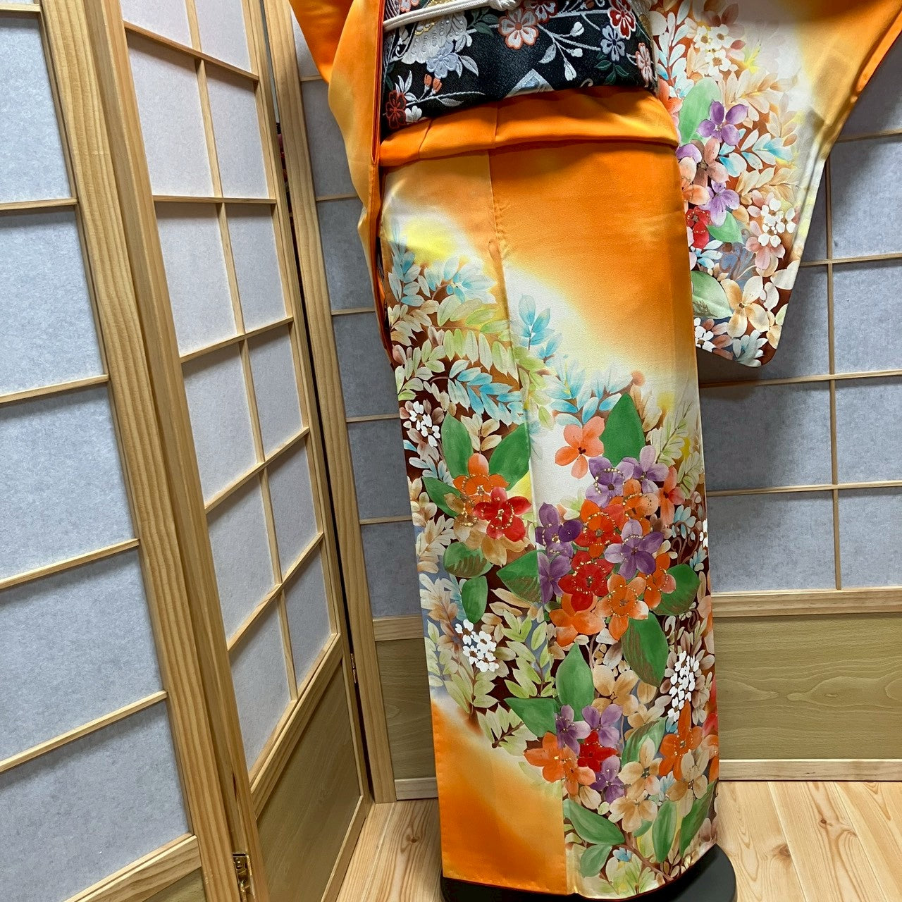 8451# Japanese Kimono Vintage Womens Silk Fabric Robe Kimono only sold