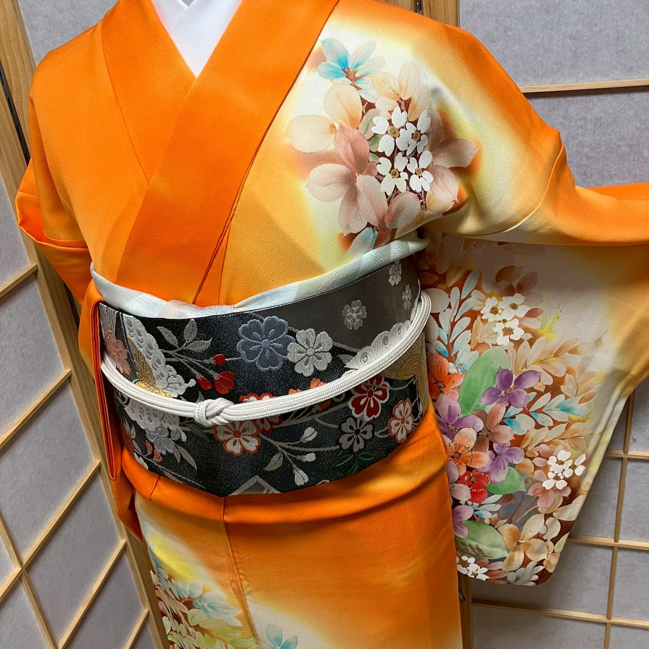 8451# Japanese Kimono Vintage Womens Silk Fabric Robe Kimono only sold