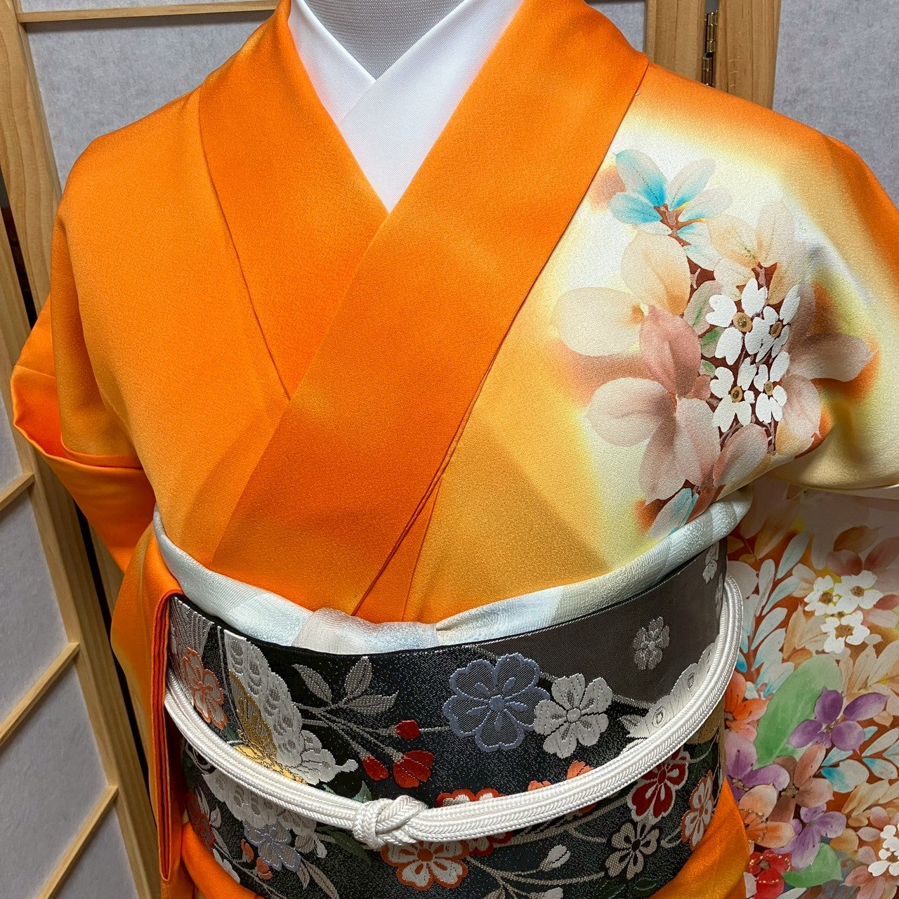 8451# Japanese Kimono Vintage Womens Silk Fabric Robe Kimono only sold