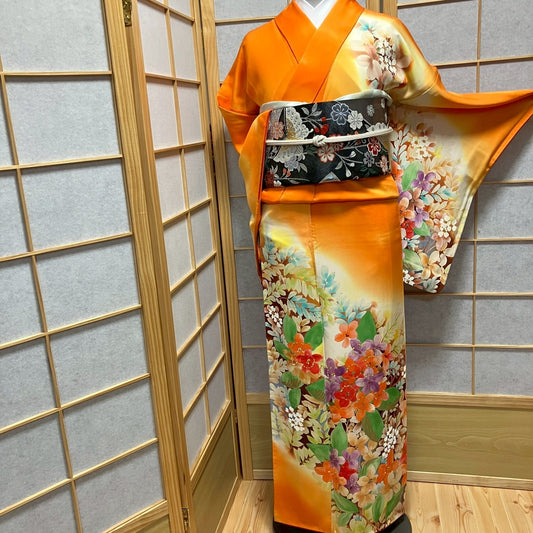 8451# Japanese Kimono Vintage Womens Silk Fabric Robe Kimono only sold