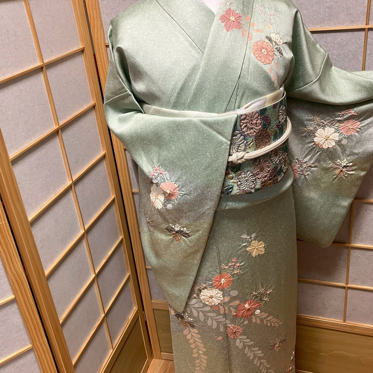 8452# Japanese Kimono Vintage Womens Silk Fabric Robe Kimono only sold Shibori
