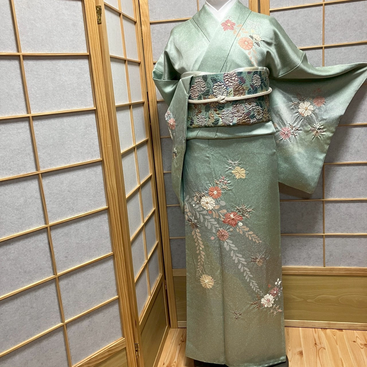 8452# Japanese Kimono Vintage Womens Silk Fabric Robe Kimono only sold Shibori