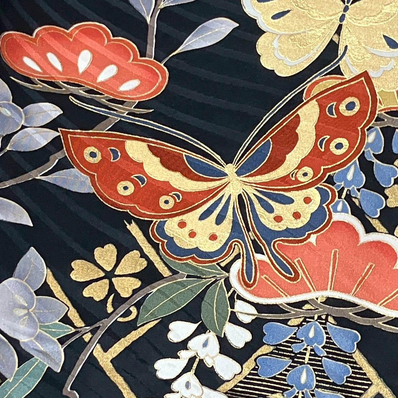 8453# Japanese Vintage Furisode Kimono Obi Obijime Obiage 4-Piece Set Silk Robe