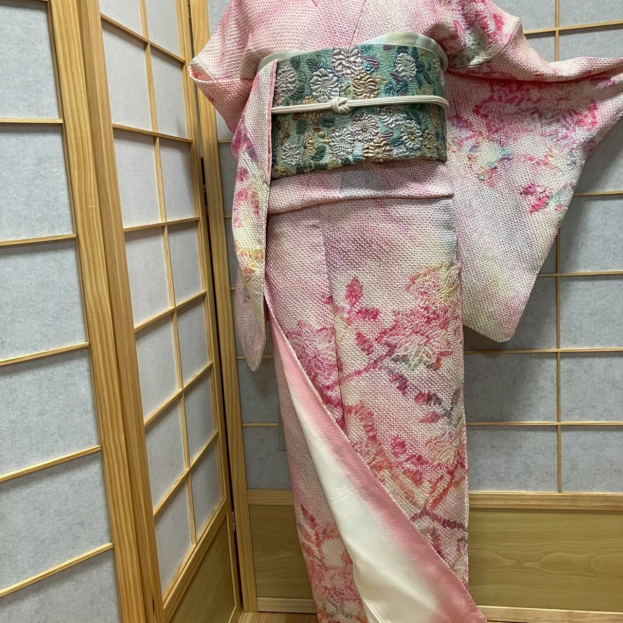 8196# Japanese Kimono Vintage Womens Silk Fabric Robe Kimono only sold Shibori