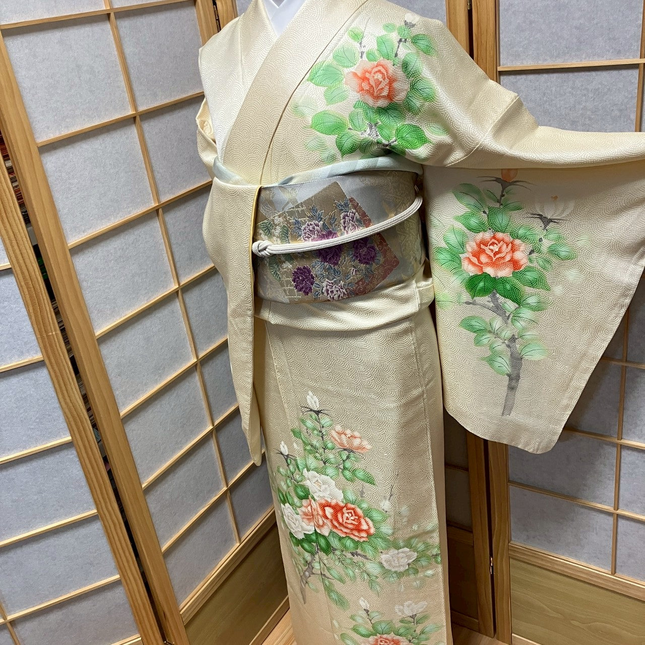 8454# Japanese Kimono Vintage Womens Silk Fabric Robe Kimono only sold
