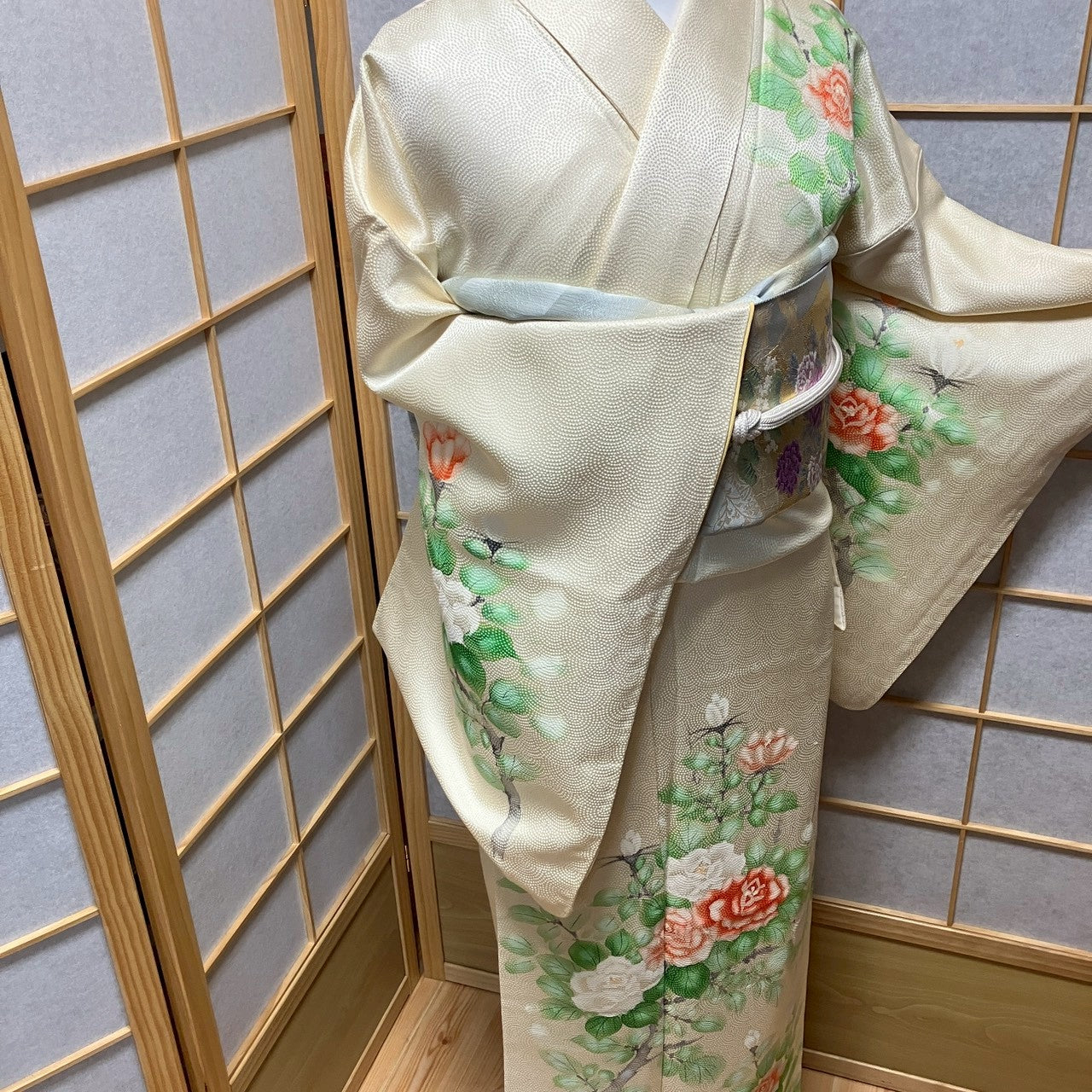 8454# Japanese Kimono Vintage Womens Silk Fabric Robe Kimono only sold