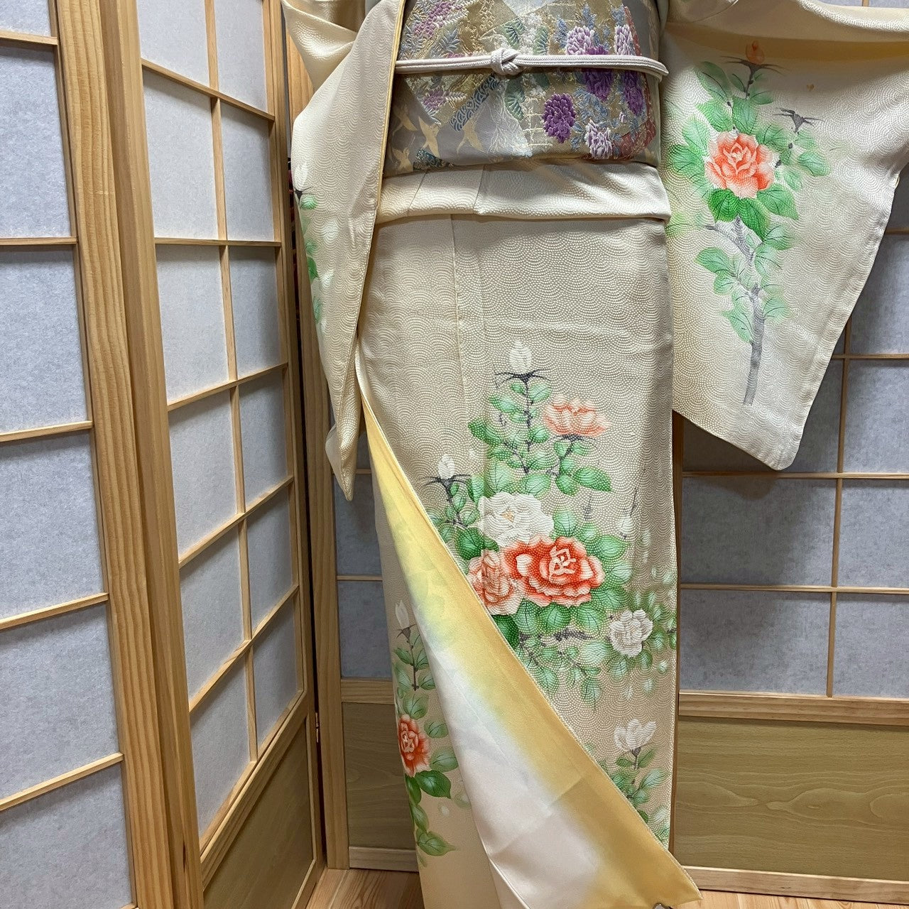 8454# Japanese Kimono Vintage Womens Silk Fabric Robe Kimono only sold