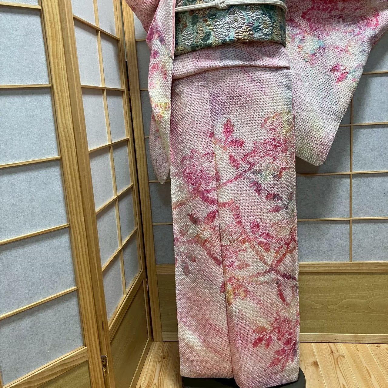 8196# Japanese Kimono Vintage Womens Silk Fabric Robe Kimono only sold Shibori