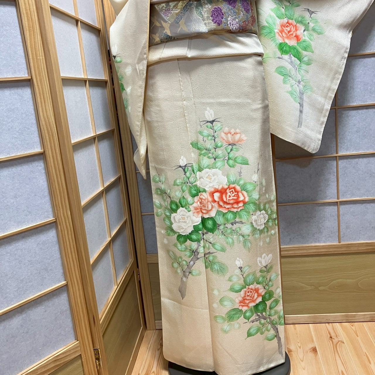 8454# Japanese Kimono Vintage Womens Silk Fabric Robe Kimono only sold