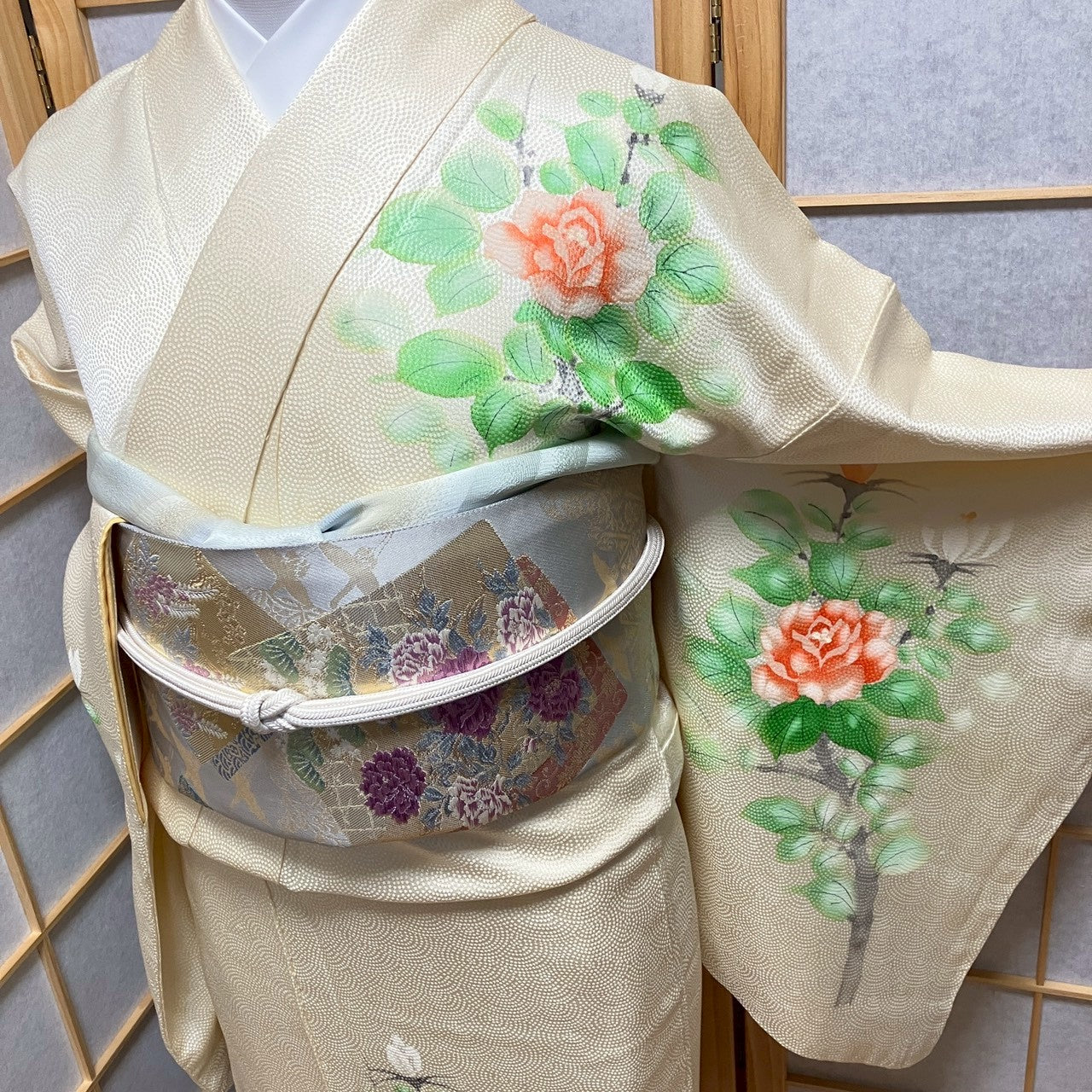 8454# Japanese Kimono Vintage Womens Silk Fabric Robe Kimono only sold