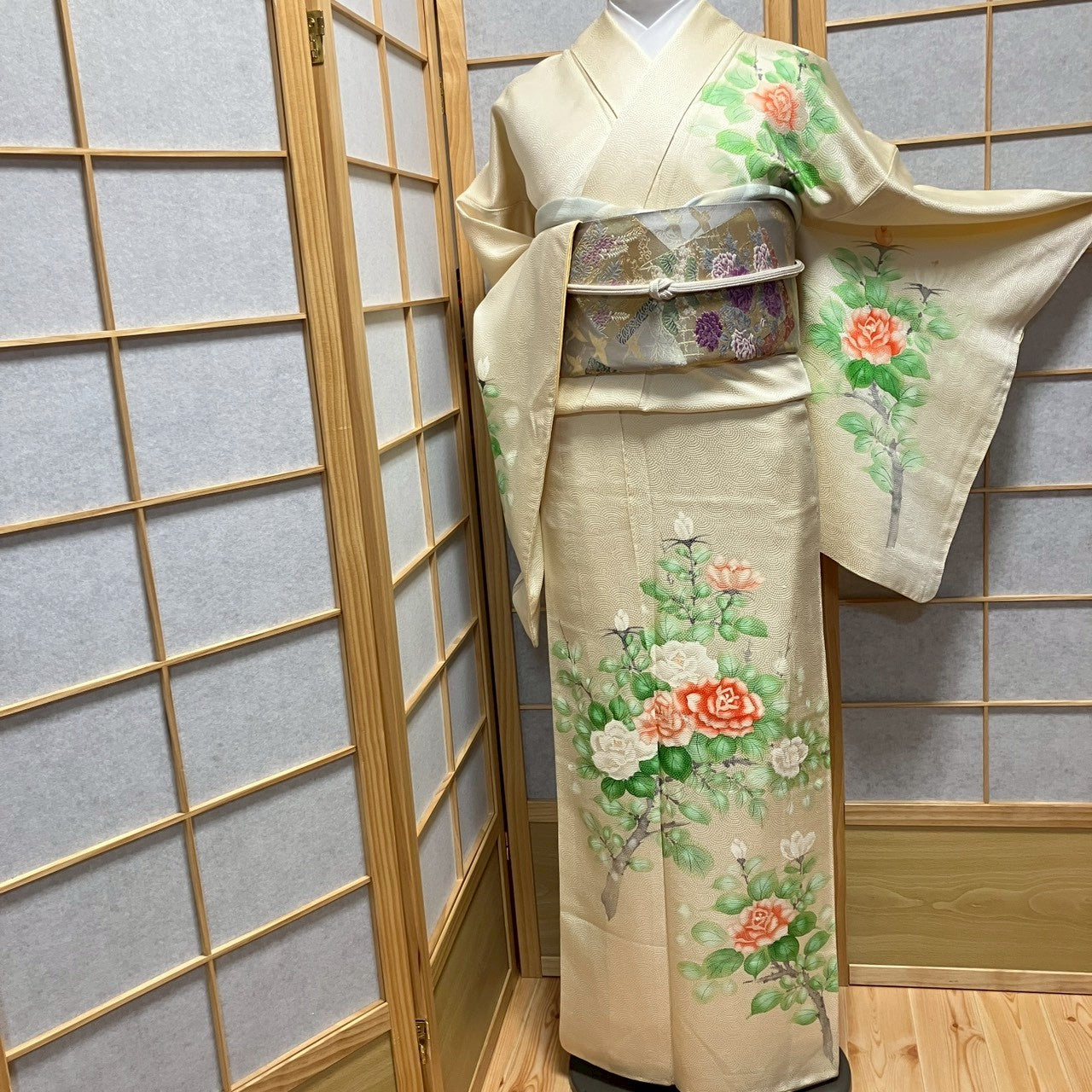 8454# Japanese Kimono Vintage Womens Silk Fabric Robe Kimono only sold