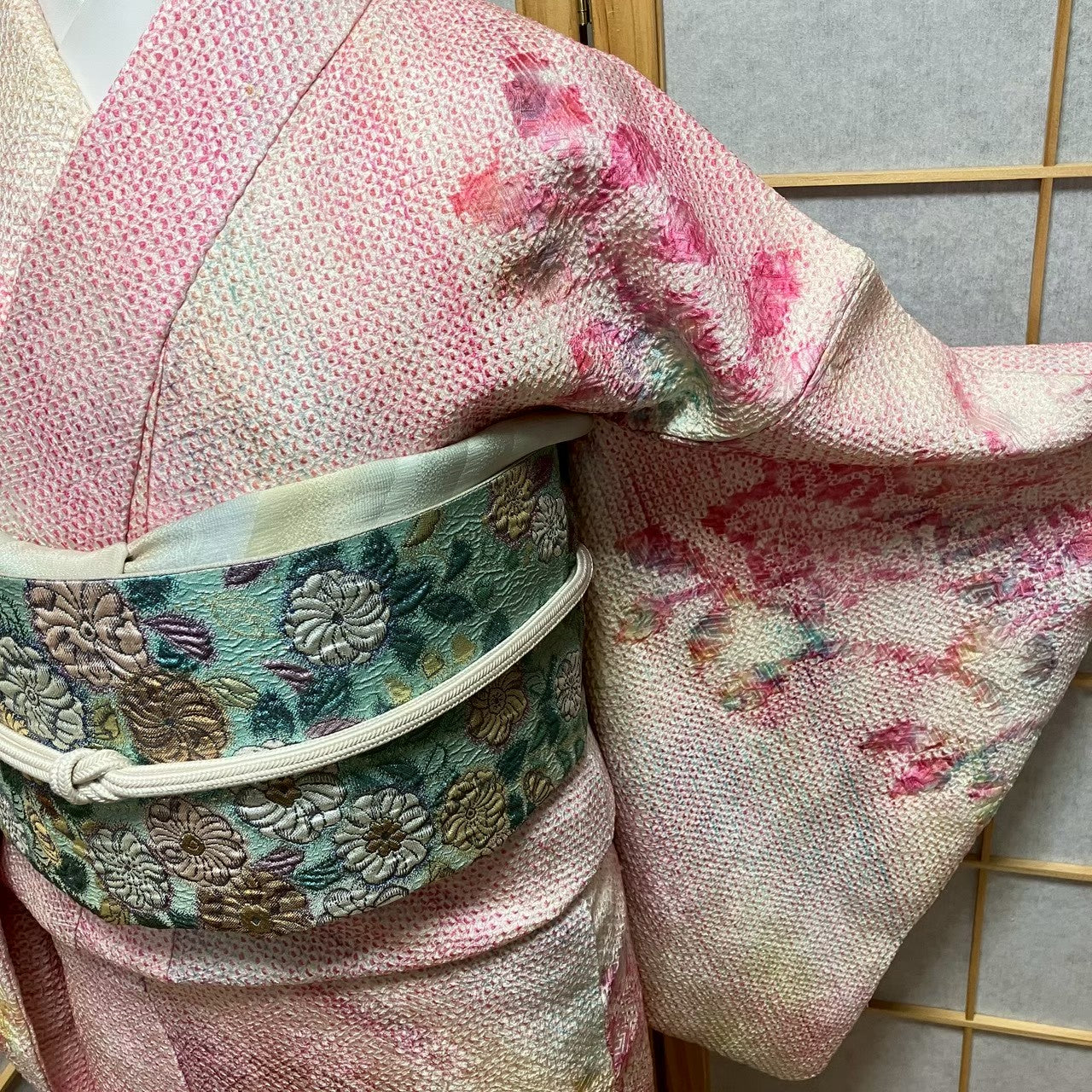 8196# Japanese Kimono Vintage Womens Silk Fabric Robe Kimono only sold Shibori