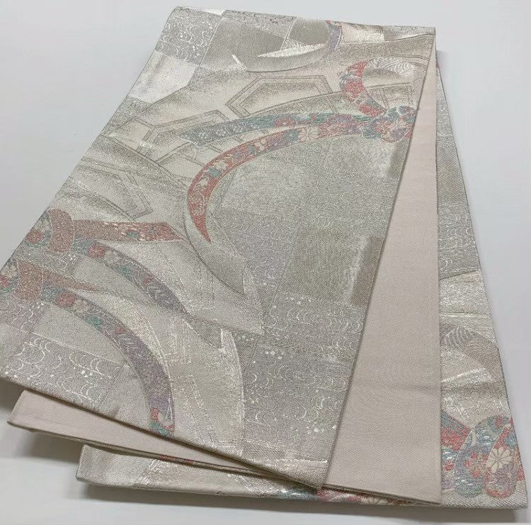 8461# Japanese Vintage Furisode Kimono Obi Obijime Obiage 4-Piece Set Silk Robe