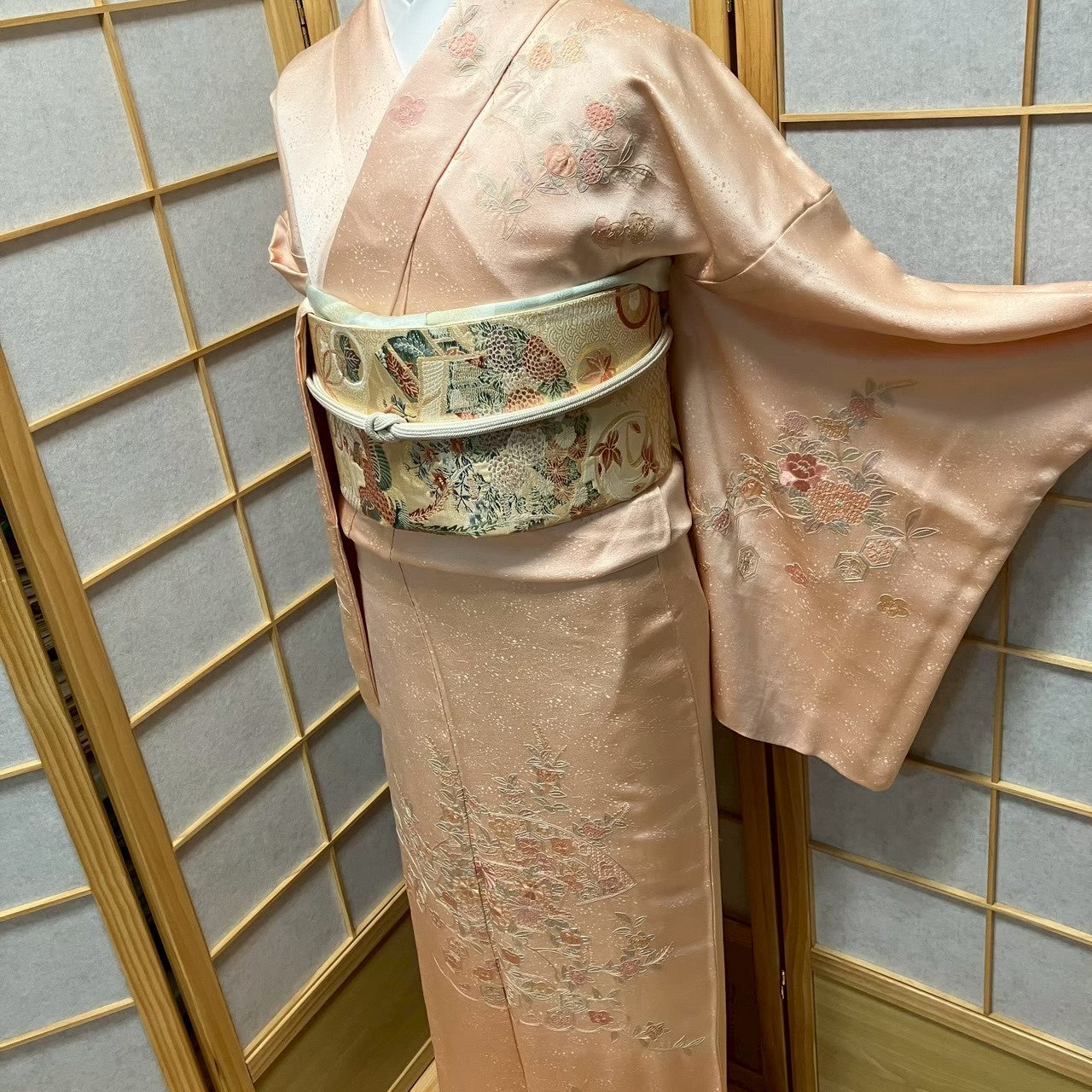 8463# Japanese Kimono Vintage Womens Silk Fabric Robe Kimono only sold
