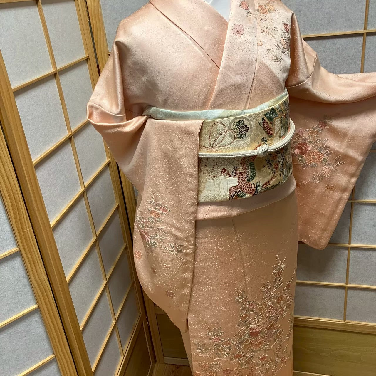 8463# Japanese Kimono Vintage Womens Silk Fabric Robe Kimono only sold