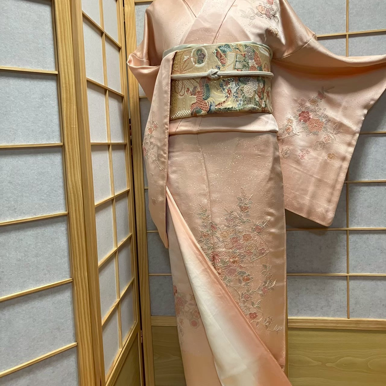 8463# Japanese Kimono Vintage Womens Silk Fabric Robe Kimono only sold