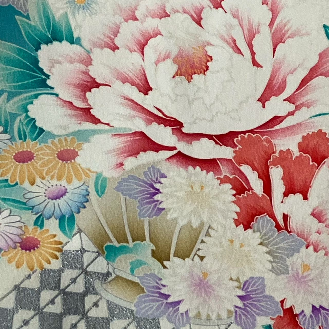 8461# Japanese Vintage Furisode Kimono Obi Obijime Obiage 4-Piece Set Silk Robe