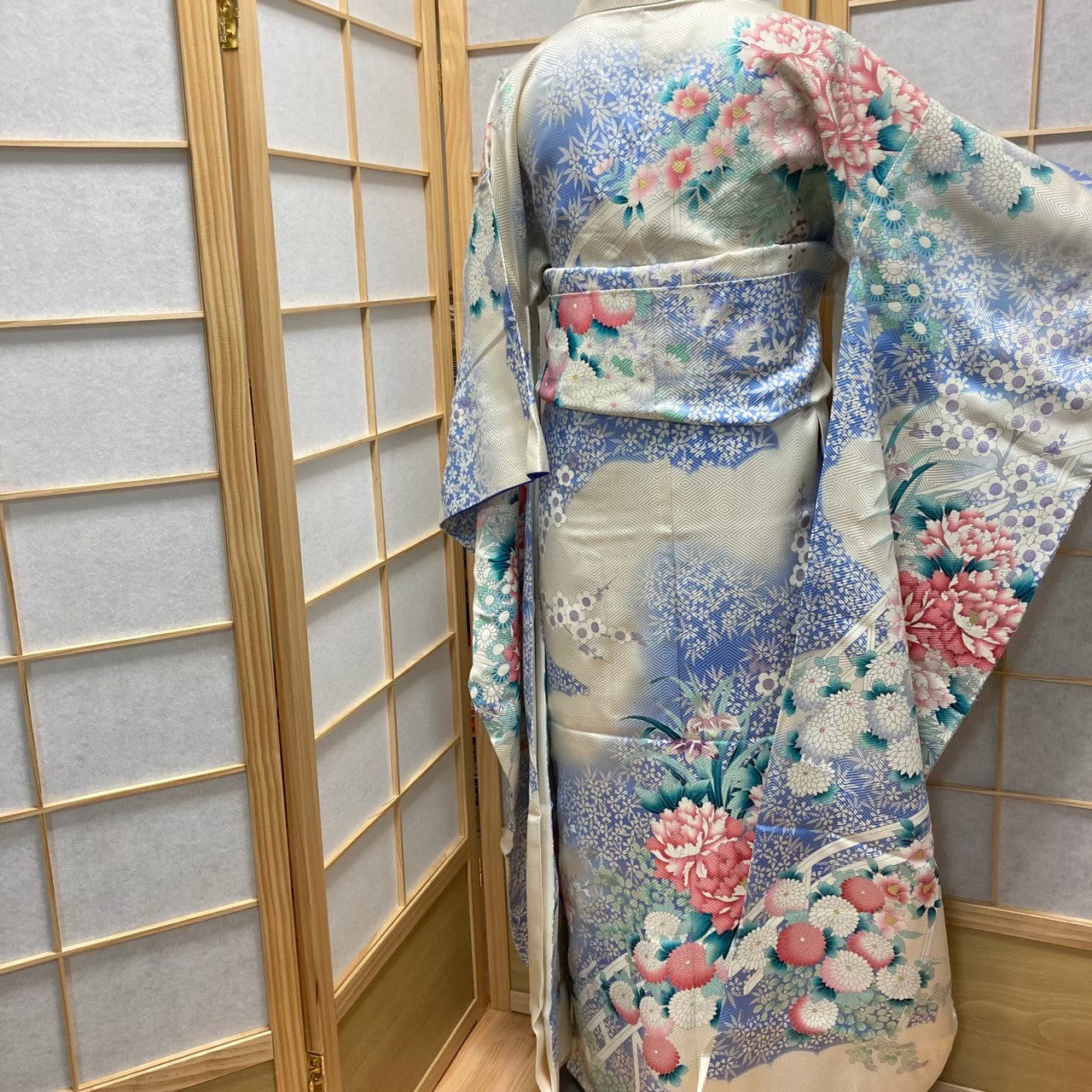 9772# Japanese Furisode Kimono Obi Obijime Obiage 4-Piece Set Womens Silk Robe