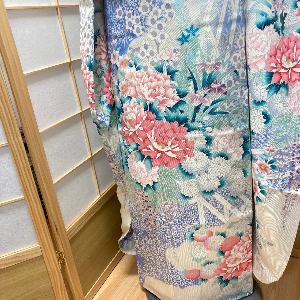 9772# Japanese Furisode Kimono Obi Obijime Obiage 4-Piece Set Womens Silk Robe
