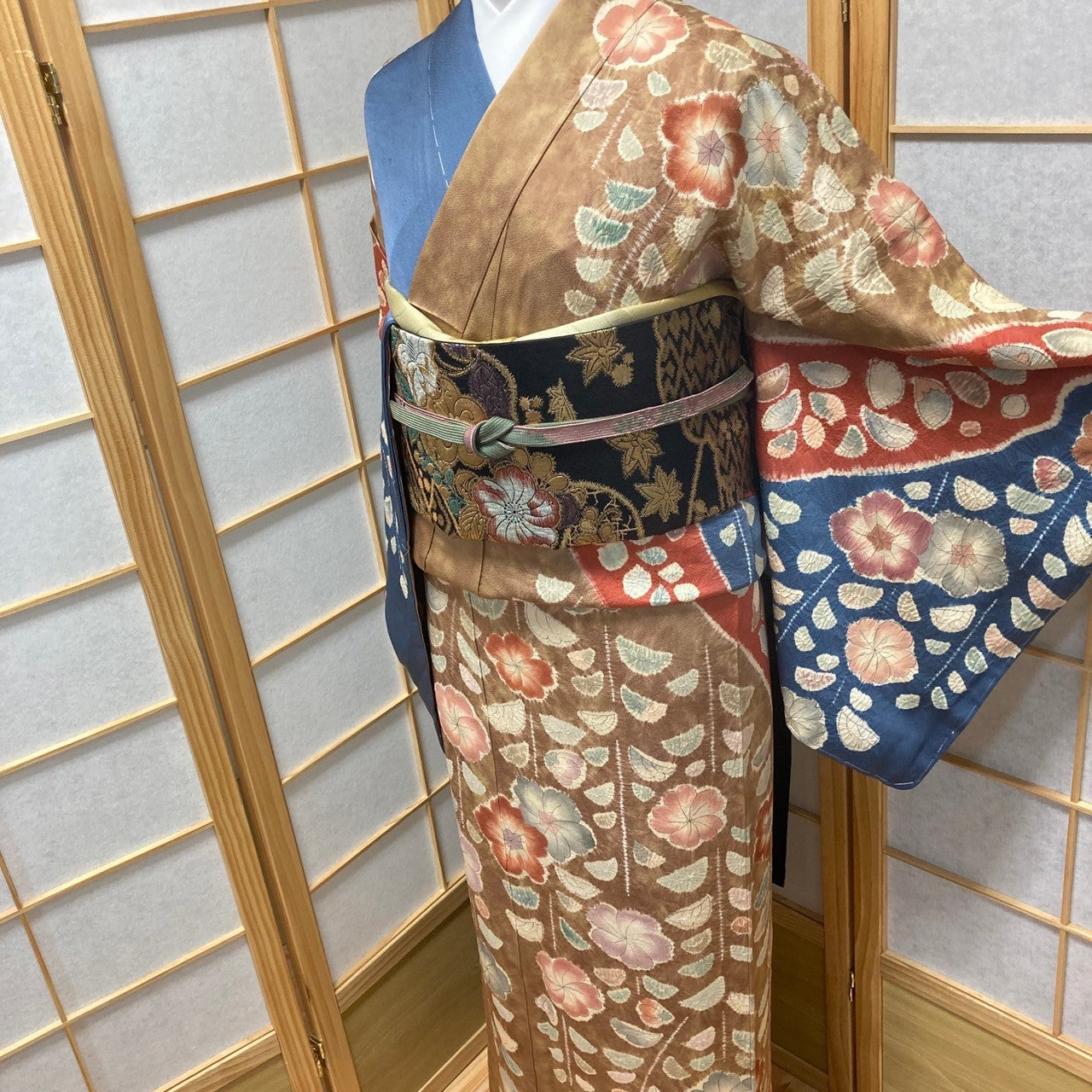 0537# Japanese Kimono Vintage Womens Silk Fabric Robe Kimono only sold Shibori