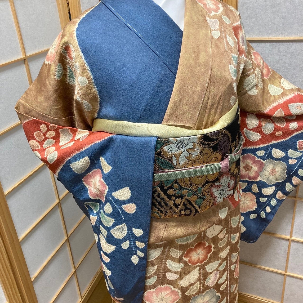 0537# Japanese Kimono Vintage Womens Silk Fabric Robe Kimono only sold Shibori