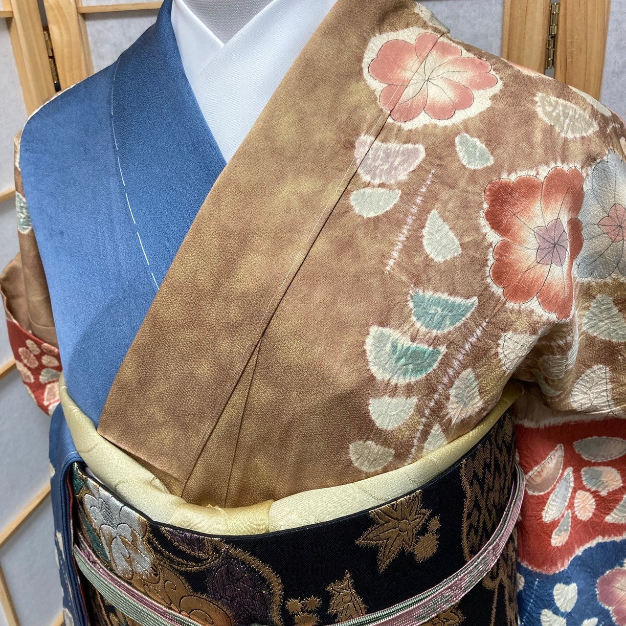 0537# Japanese Kimono Vintage Womens Silk Fabric Robe Kimono only sold Shibori