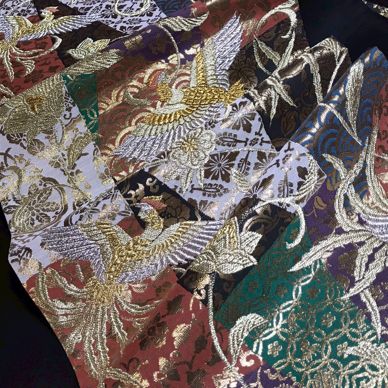 7083# Japanese Vintage Fukuro Obi Belt Kimono Fabric Silk Traditional Phoenix　