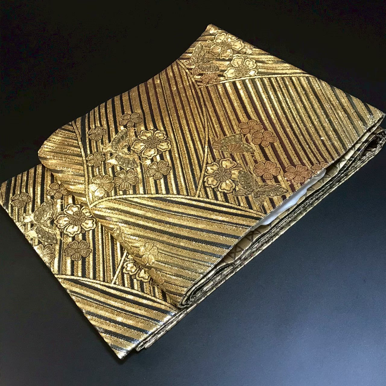 7190# Japanese Vintage Fukuro Obi Belt Kimono Fabric Silk Traditional Black