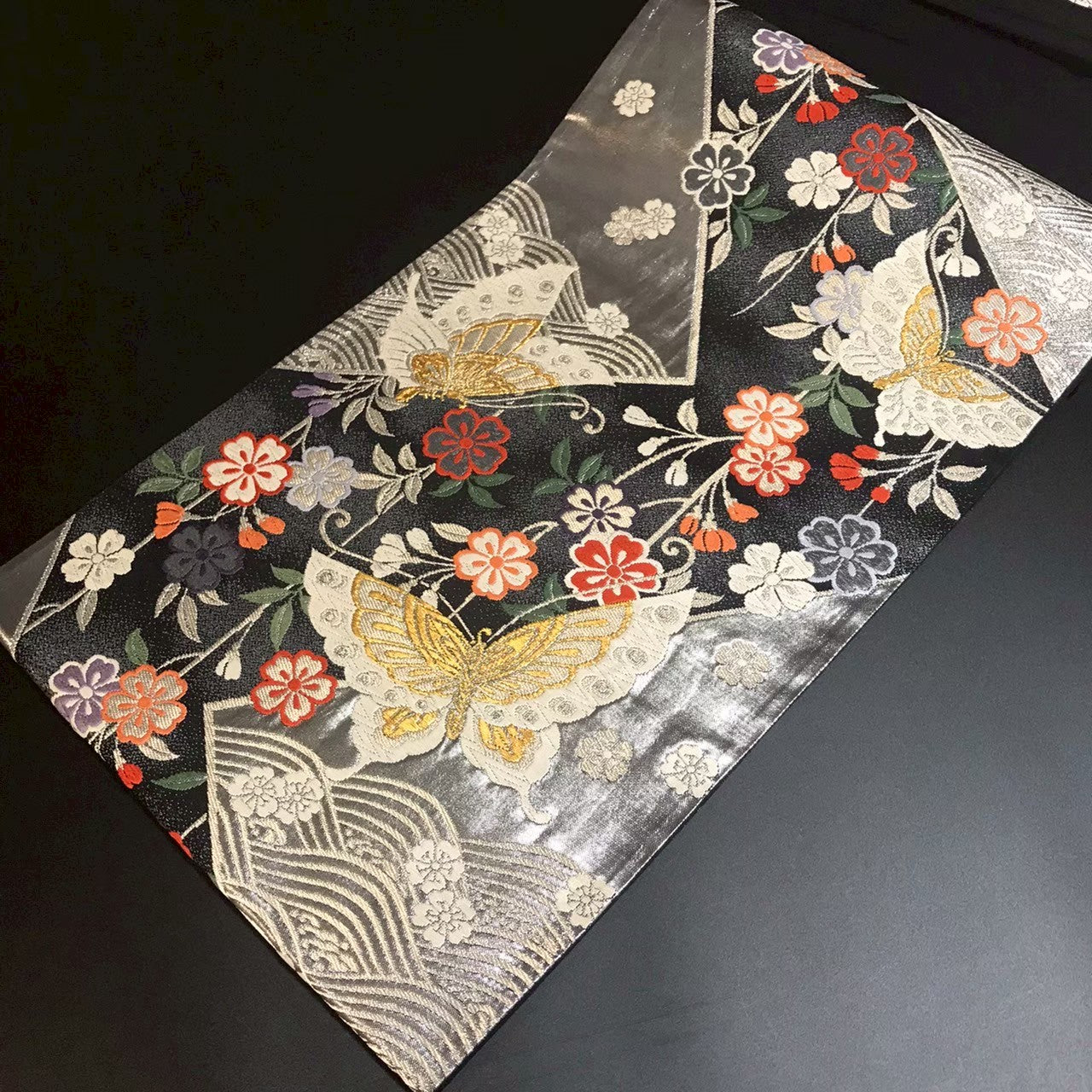 7191# Japanese Vintage Fukuro Obi Belt Kimono Fabric Silk Traditional Embroidery