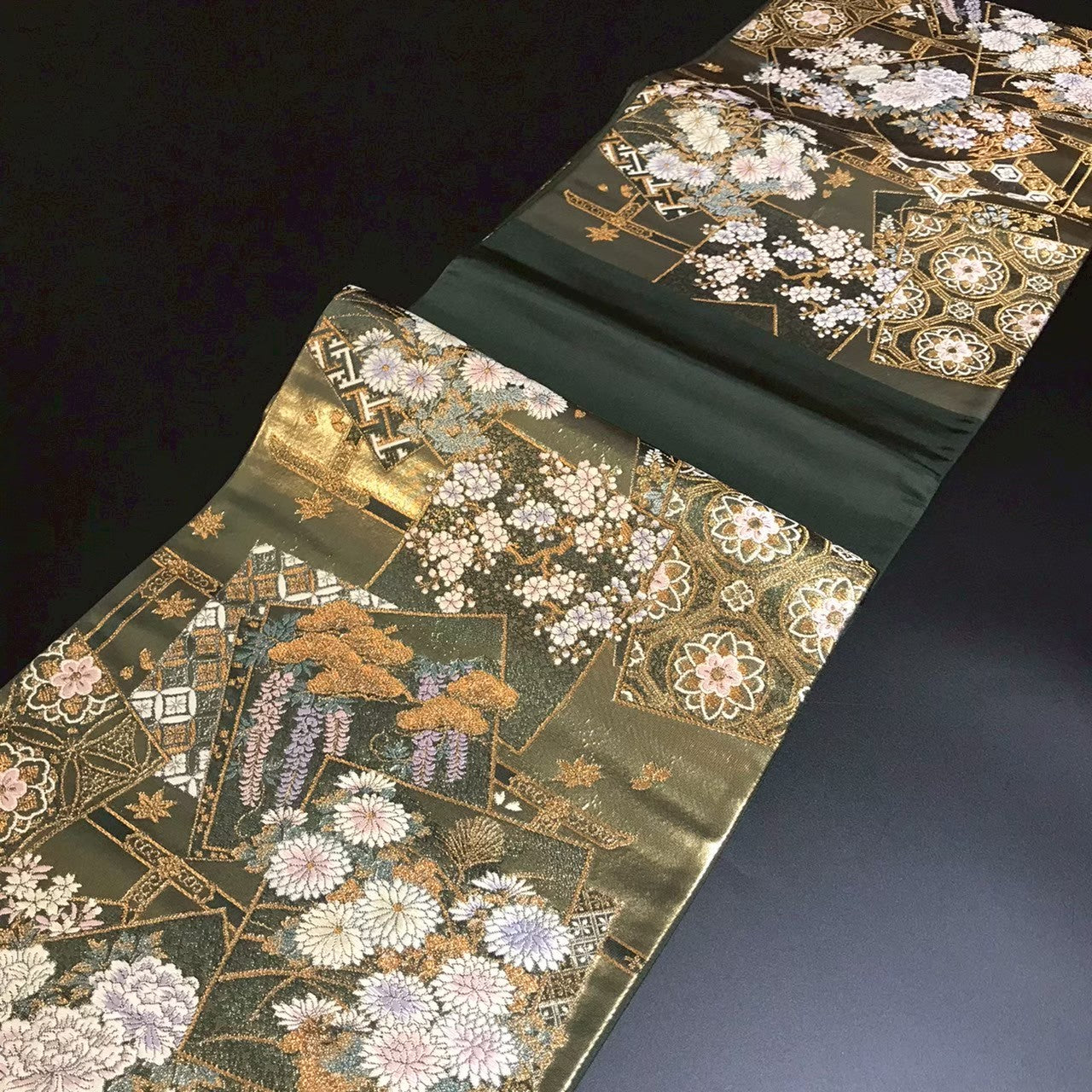 7194# Japanese Vintage Fukuro Obi Belt Kimono Fabric Silk Traditional