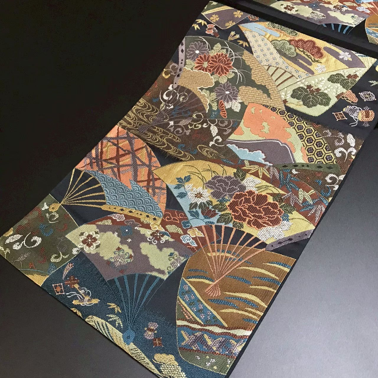 7205# Japanese Vintage Fukuro Obi Belt Kimono Fabric Silk Traditional Black