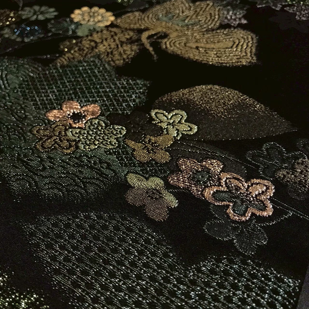 7507# Japanese Vintage Nagoya Obi Belt Kimono Fabric Silk Traditional Black