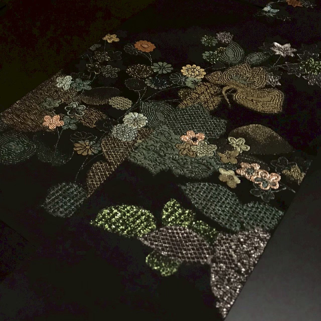 7507# Japanese Vintage Nagoya Obi Belt Kimono Fabric Silk Traditional Black