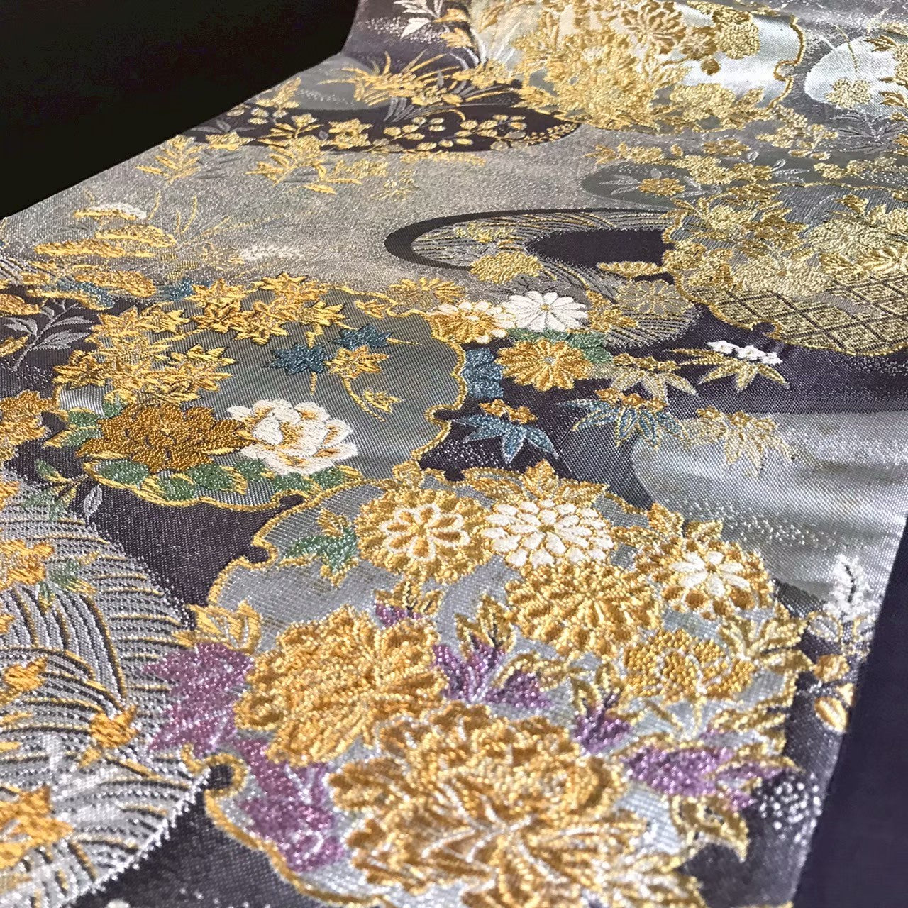 7519# Japanese Vintage Fukuro Obi Belt Kimono Fabric Silk Traditional