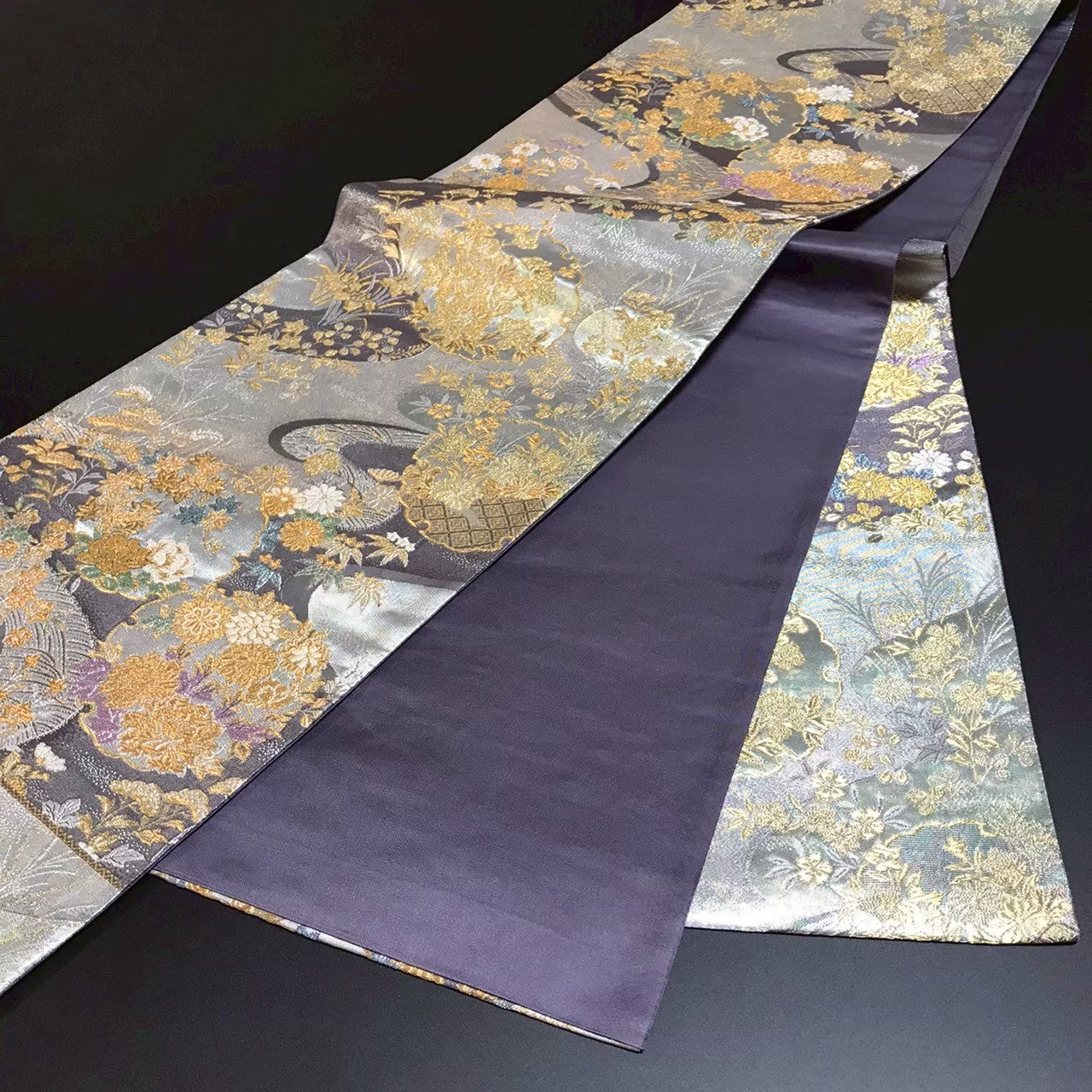 7519# Japanese Vintage Fukuro Obi Belt Kimono Fabric Silk Traditional