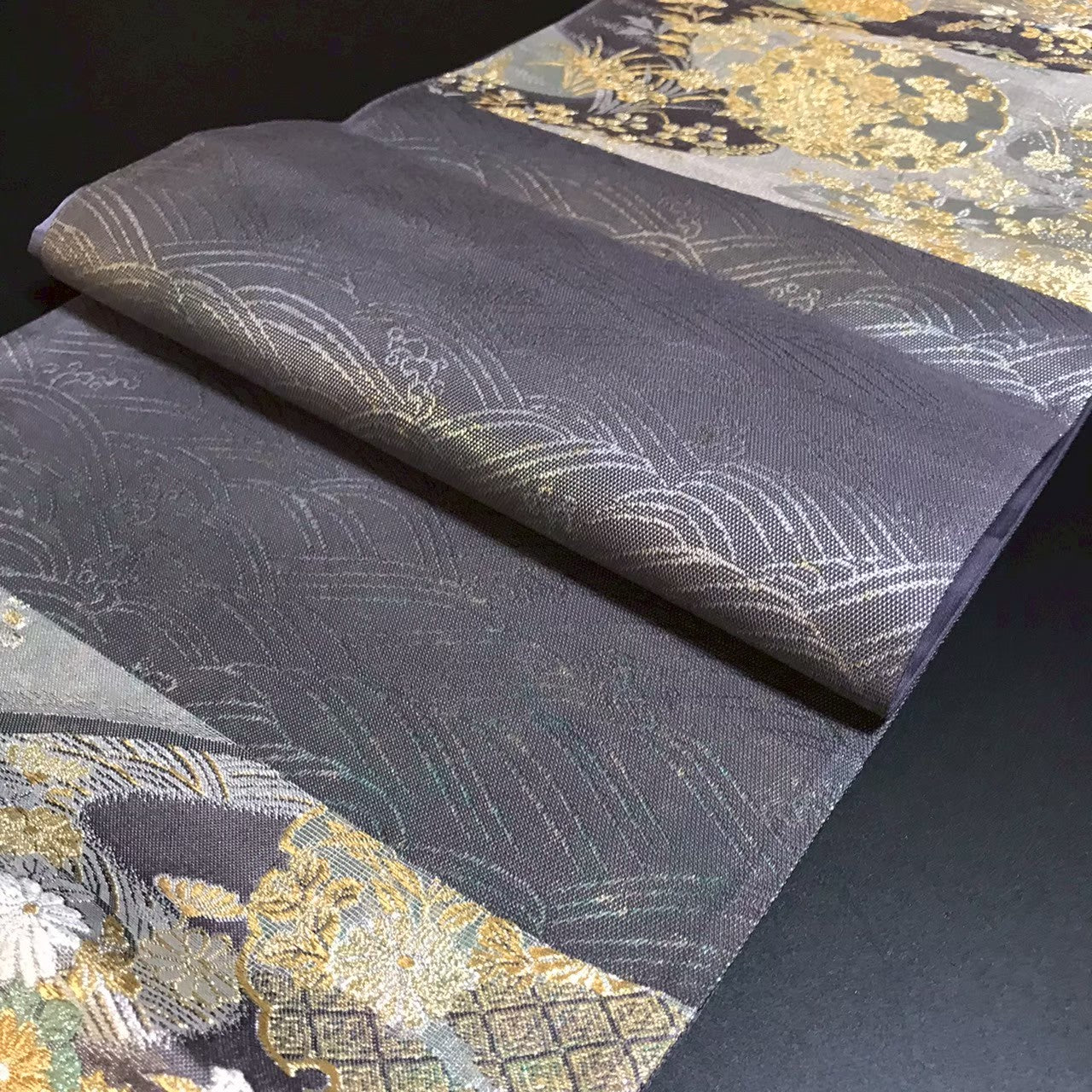 7519# Japanese Vintage Fukuro Obi Belt Kimono Fabric Silk Traditional