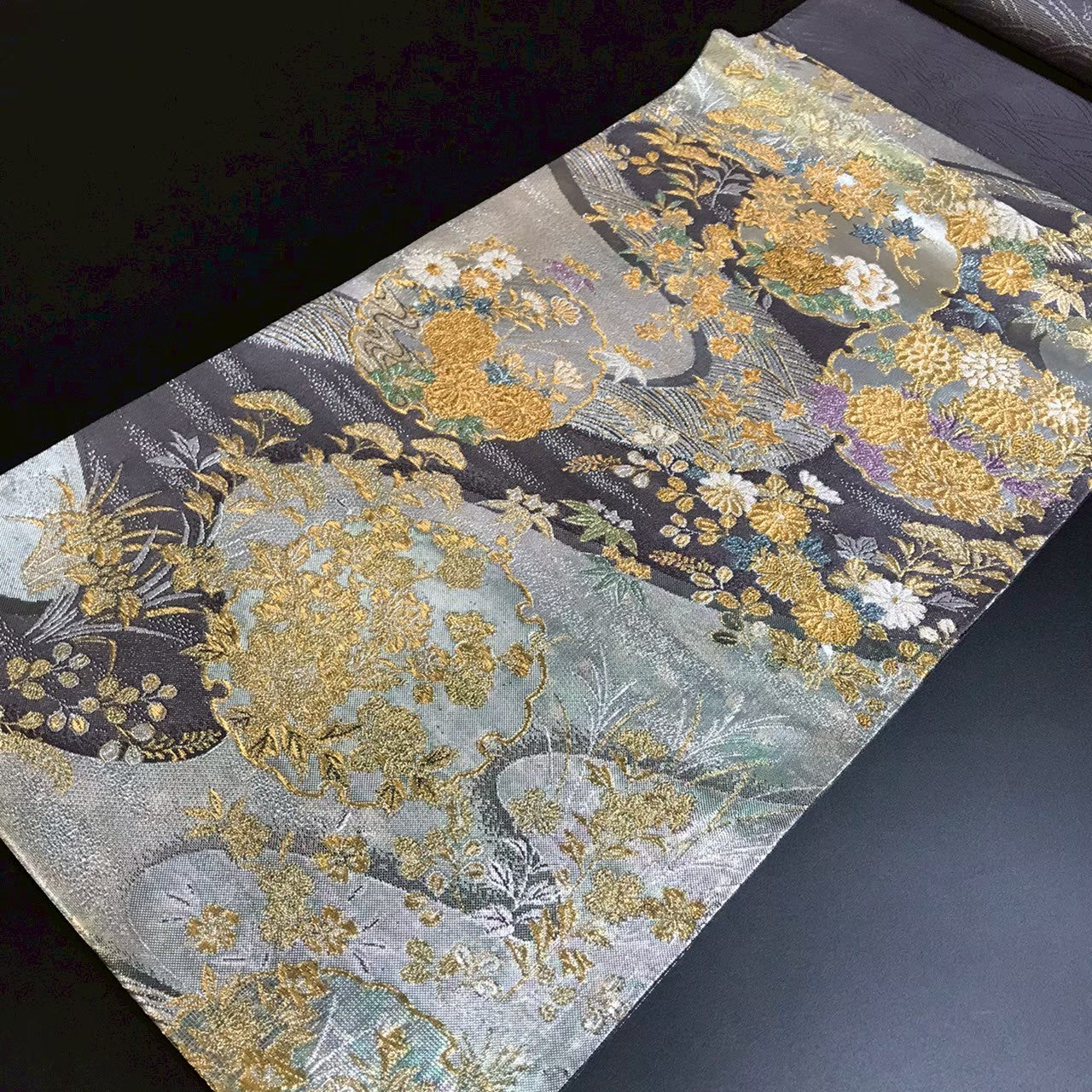 7519# Japanese Vintage Fukuro Obi Belt Kimono Fabric Silk Traditional