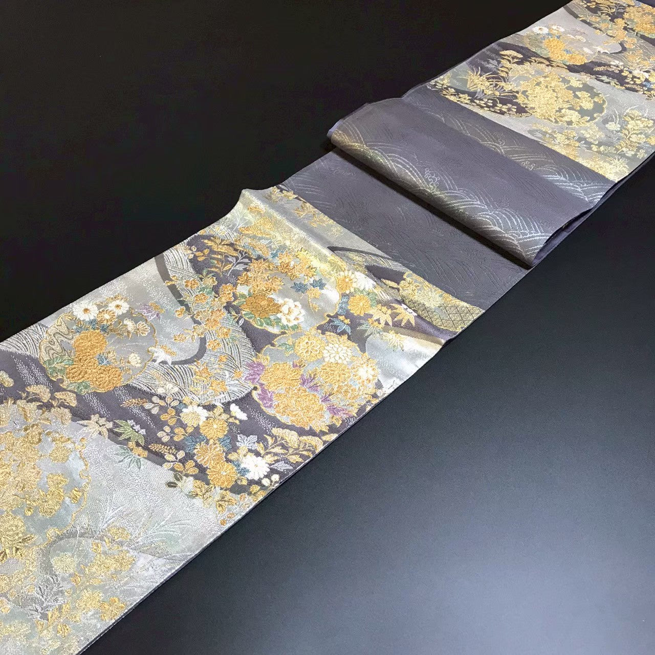 7519# Japanese Vintage Fukuro Obi Belt Kimono Fabric Silk Traditional