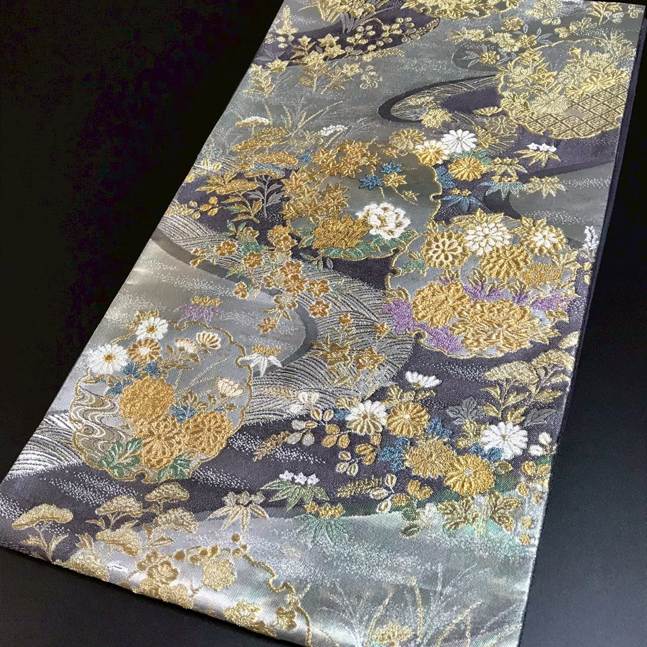 7519# Japanese Vintage Fukuro Obi Belt Kimono Fabric Silk Traditional