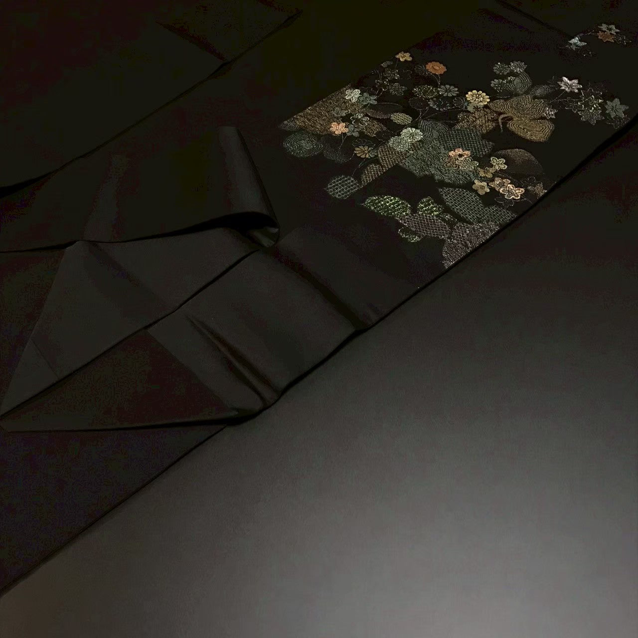 7507# Japanese Vintage Nagoya Obi Belt Kimono Fabric Silk Traditional Black