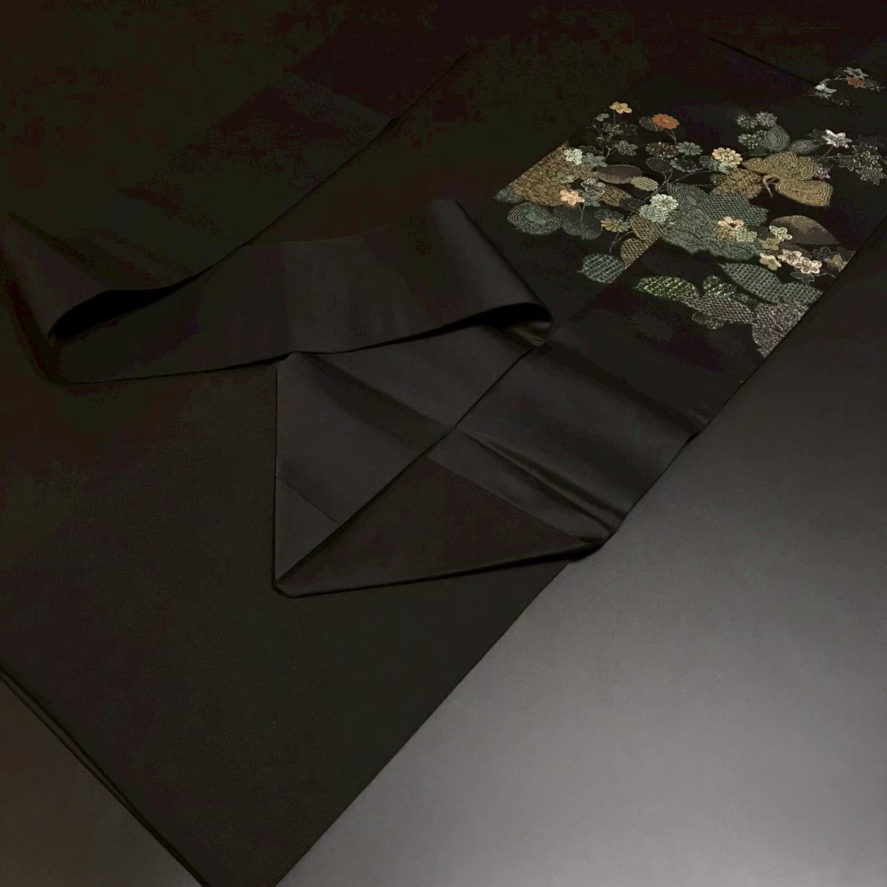 7507# Japanese Vintage Nagoya Obi Belt Kimono Fabric Silk Traditional Black